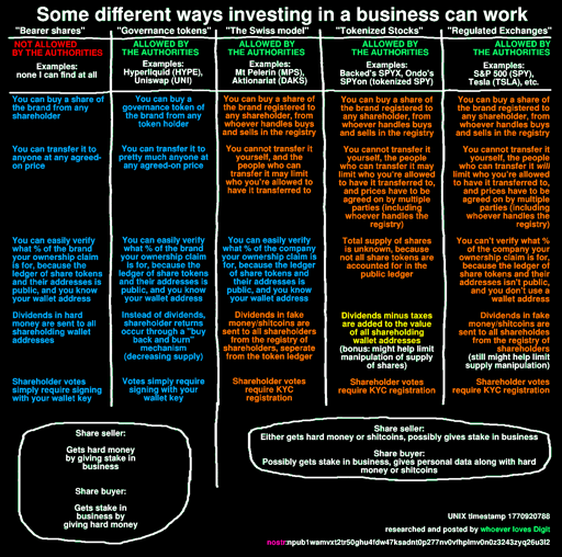 An info chart detailing "some different ways investing in a business can work"