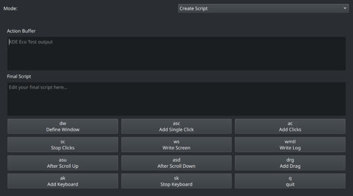 A screenshot of the new GUI for the emulation tool KdeGuiTest (formerly known as KdeEcoTest).