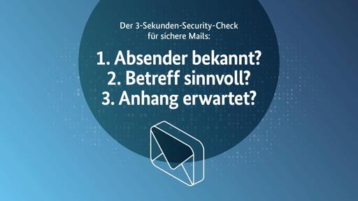 Der 3-Sekunden-Security-Check für sichere Mails:
Absender bekannt?
Betreff sinnvoll?
Anhang erwartet?
